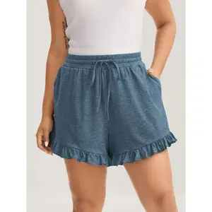 BLOOMCHIC Plus Size Super Soft Mixed Color Knit Drawstring Ruffled Shorts [M–6X], 2026 Summer Vibes
