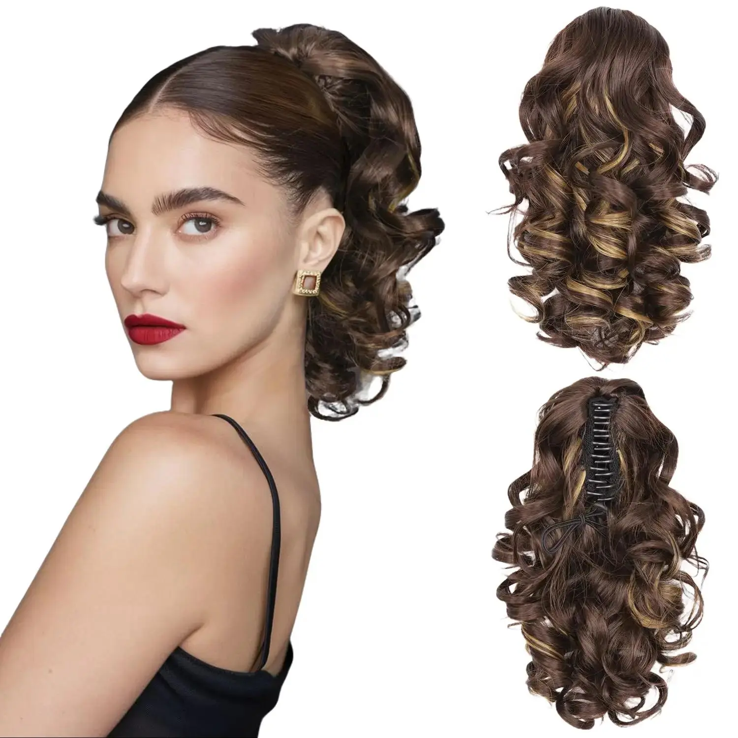 Women's 12-In Synthetic Loose Deep Wave Clip-In Ponytail Curly Hair Extension - Easy to Style, Simple to Maintain, Synthetic Extensions & Pieces, Ideal for Daily Use & Outdoor Activities
