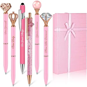 6 Pcs Fancy Pens for Women Crystal Diamond Pen for Journaling Pretty Glitter Ballpoint with Box Inspirational Gifts for Women Girls College Students Cute Back to School Gifts(Pink)