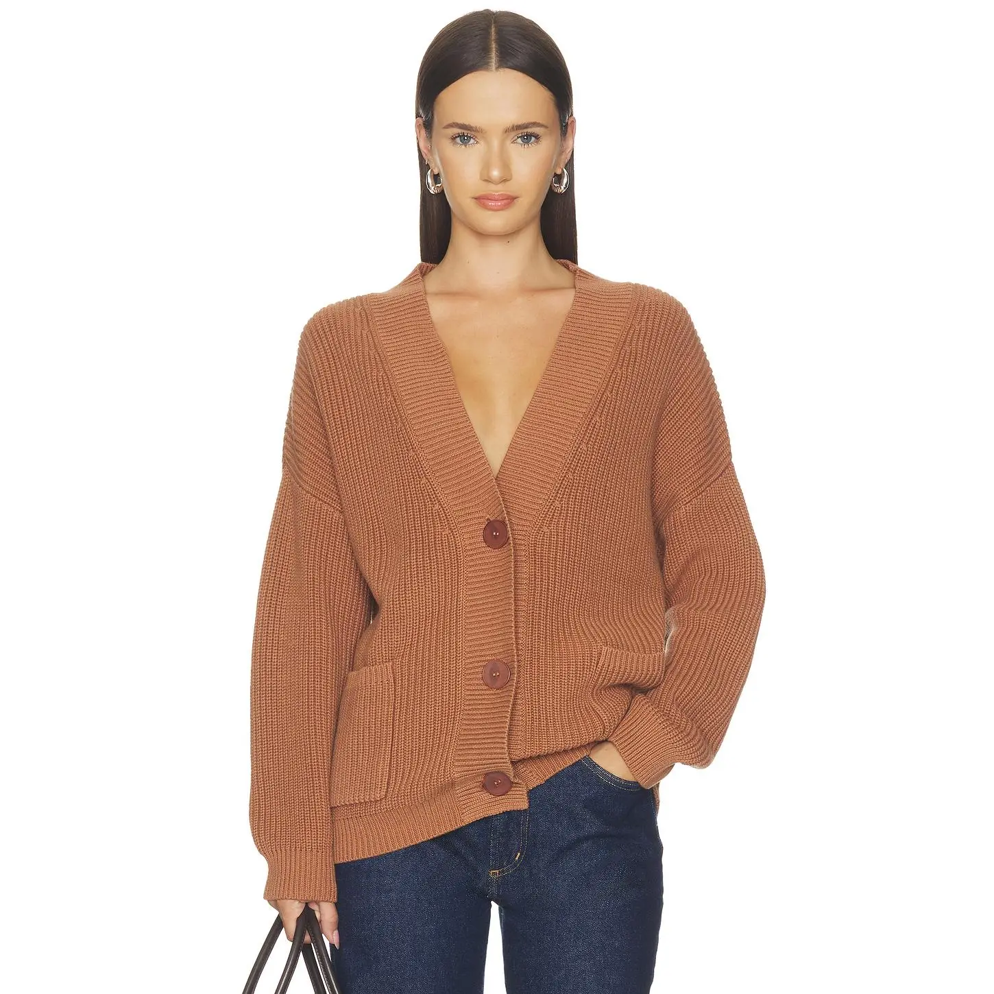 525 America Celeste Relaxed Pocket Cardigan in Carob Brown