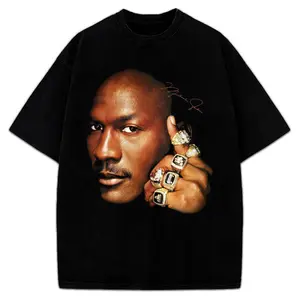 Michael Six Championship 6 Rings Graphic Tee 90's T-Shirt Streetwear Crewneck Cotton Menswear Soft