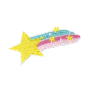 Fashion Culture Multi-Color Shooting Star Embroidered Iron-On Appliqué - Cosmic Motif Embroidered Cloth, DIY Craft Supply for Sewing Projects Ideas, Hobby Needs