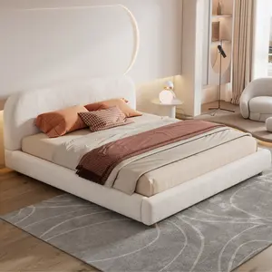 White King Size Boucle Fabric Upholstered Platform Bed - Curve-Shaped Headboard, Metal Structure Beds, Easy Assembly Marshmallow Bed Frame kelsey row boat bed flash sale home items penny shopping home depot