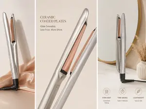GLOSSIQ- 2-in-1 Ceramic Curl Straightener 360 Degree Swirl Cord, Rapid Heating, Adjustable Temperature with LED display