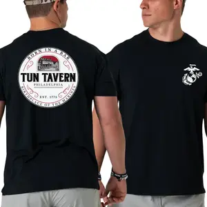U.S. Marines Tun Tavern T-shirt, Born In A Bar Round Badge Back 2 Sides, Eagle Globe And Anchor Front Logo, Soft Cotton Military Graphic Tee for Men & Women, 2000s Outfits, Graphic Tees, 4th July Outfit