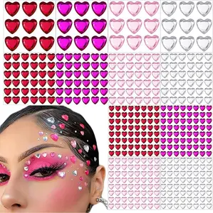 436 Pieces Heart Rhinestones Stickers Acrylic Heart Gems Stickers Flat-Back Heart Crystal Stickers for Body Eye Makeup Self-Adhesive Heart  for...