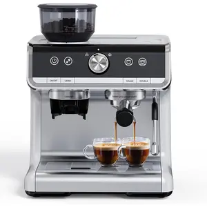 Espresso Machine with Grinder, 2.8L, Fast Heating, Milk Frother, Interstellar Grey and Silver, Suitable for Home and Office