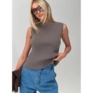 Peerless Ribbed Sleeveless Top Charcoal