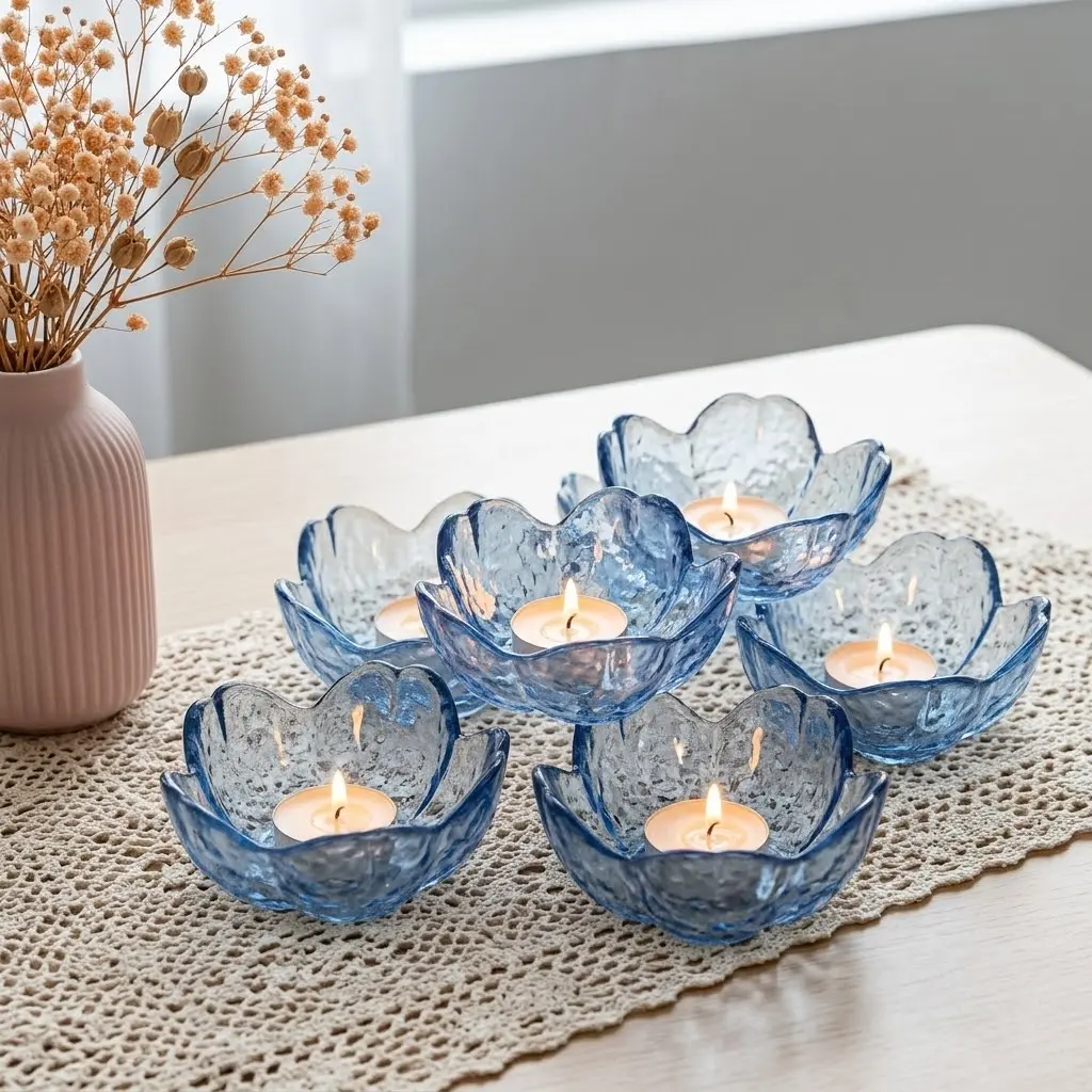 6Pcs Glass Tealight Candle Holders, Clear Votive Candle Holder Set for Christmas Table Centerpieces, Parties and Home Decor
