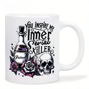 Gothic Skull & Potion Mug – 11oz Ceramic Coffee Cup with Dark Floral and Poison Bottle Designs – Black Aesthetic Drinkware for Halloween, Fantasy Lovers & Everyday Use
