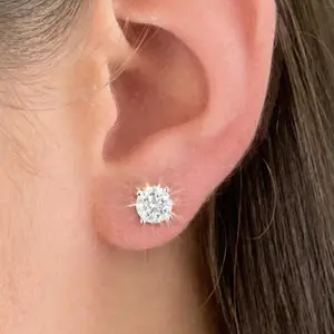 S-925 Moissanite Stud Earrings Rhodium Plated Round 3 to 8 mm