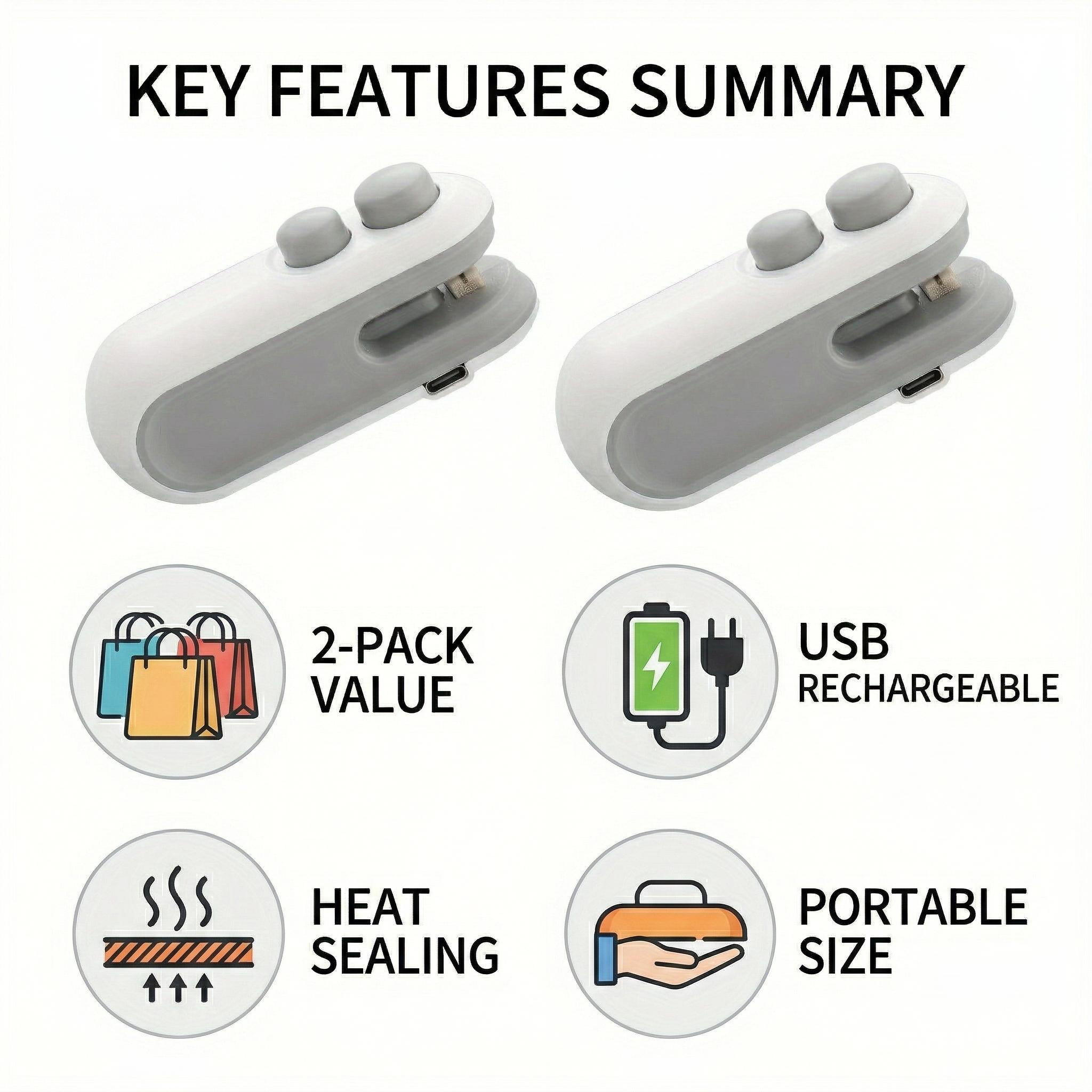 2 mini sealing machines, 2-in-1 sealing machine and tool magnet rechargeable sealing machine, portable handheld hot vacuum sealing machine, plastic bag small bag resealing machine, food storage brittle bag (white)