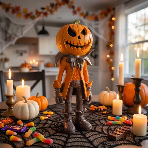 Halloween Pumpkin Man Statue in Raincoat, Whimsical Resin Ornament for Home Decor, Festive Decoration, Party Decor Supplies, 1-Piece Halloween Decoration Gift