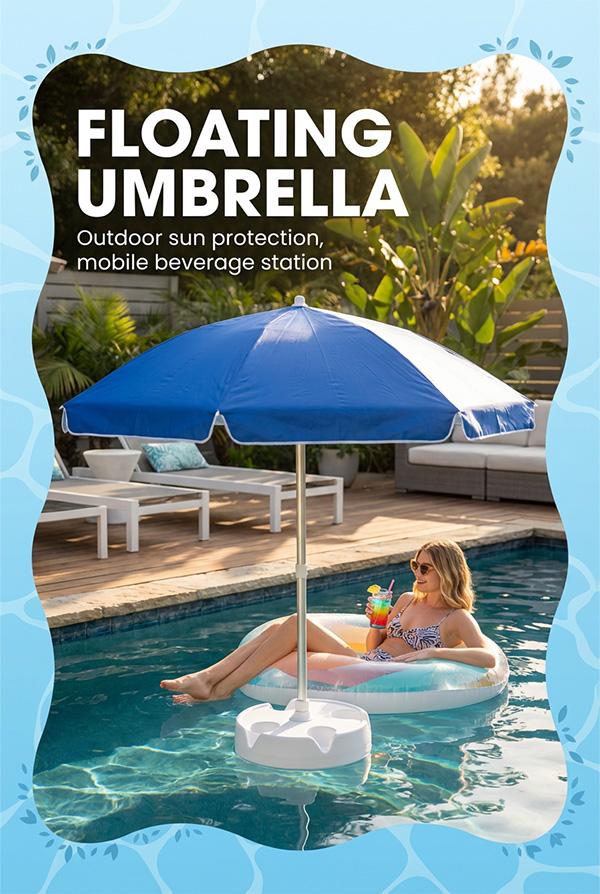 Floating Table Umbrella with Base and Cup Holder, Portable Pool Umbrella for Inside of Pool, Floating Poolside Shade Include Easy Carry Bag for Swimming Area, Lake House, Beach