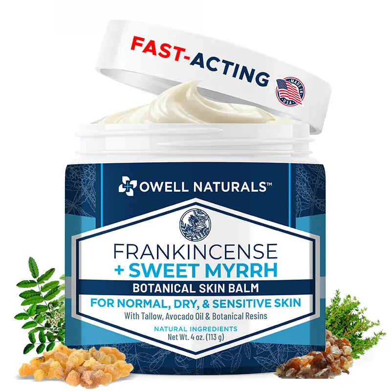 Owell Naturals Frankincense & Myrrh Body Balm – Deep Moisturizing Balm for Very Dry & Sensitive Skin – Non-Greasy Botanical Skin Care with Avocado Oil & Tallow – 4 oz