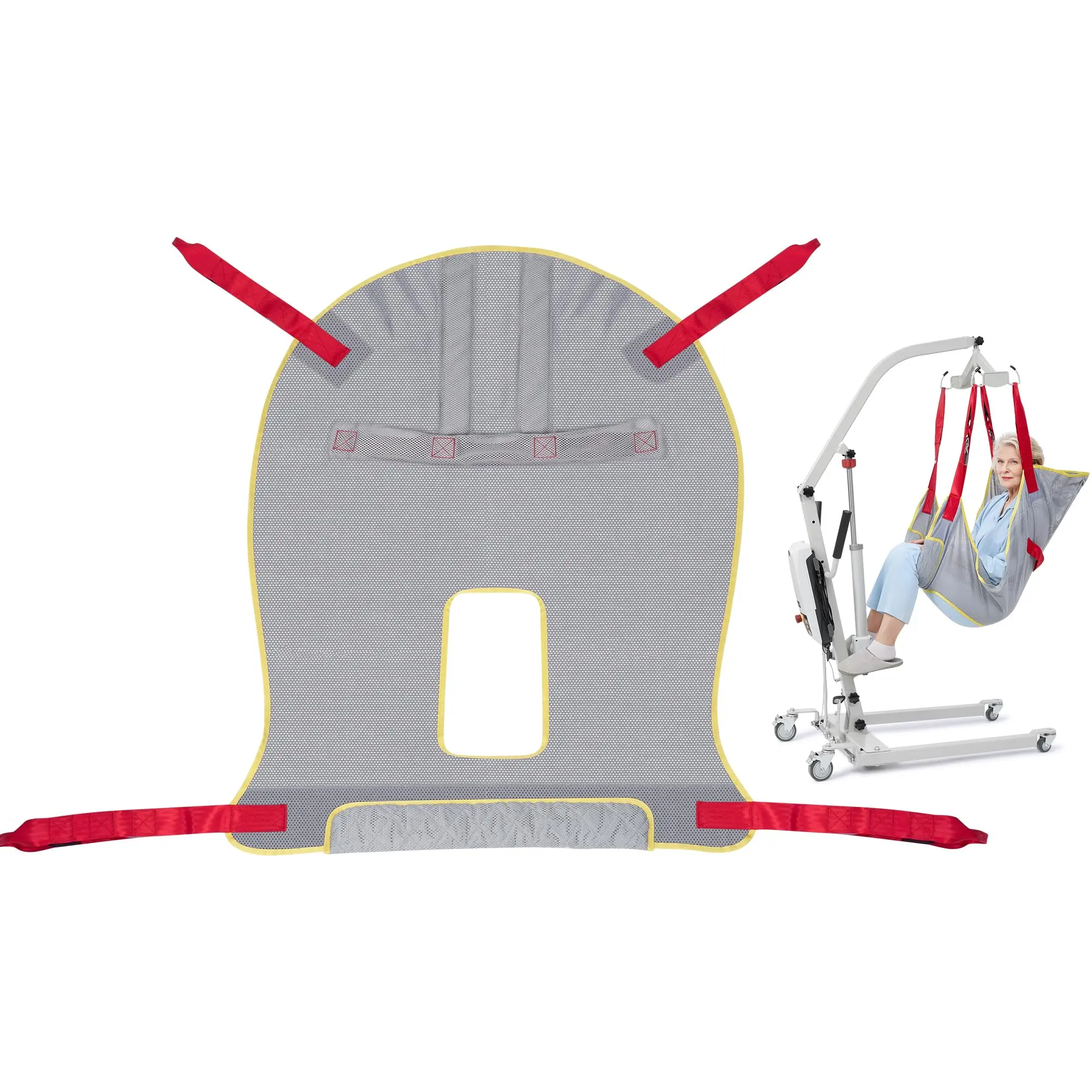 Universal Full Body Mesh Patient Lift Sling with Commode Opening, 50"L x 37" Medical Transfer Sling for Elderly Shower Bath,510lbs Weight Capacity