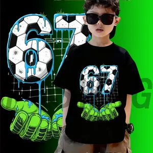 [Deal Flash BXP] ( Hantar dalam masa 24 jam) (COD) Empat musim boleh dipakai kanak-kanak lelaki saiz musim panas T-shirt bulat lengan pendek longgar, trend fesyen nombor enam tujuh 67 corak , ringkas, sesuai untuk 90-150 cm dan 3-14 tahun