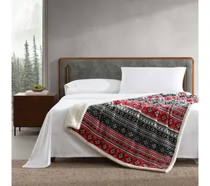 Eddie Bauer Classic Fair Isle Black Plush-Fleece 50X60 Throw