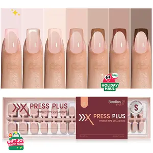Beetles X Press Plus French Tip Nails Glitter 7 Colors 16 Sizes 224 Pcs No Glue Included Natural Salon Quality For Fall Nails