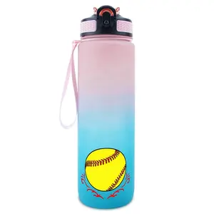 1pc 32oz Sports Water Bottle Softball Design Feature Ideal for Daily Use Gift Option Outdoor Durable Large Capacity Hiking Water Bottle Time Marker Office Water Bottle for Hydration Sports Drinking Bottle