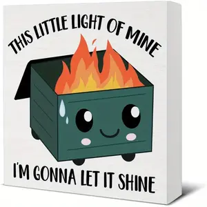 Office Desk Decor Funny This Little Light of Mine Dumpster Fire Wood Block Sign Cute Dumpster Fire Decor for Home Office Desk Table Shelf, Cool Gifts for Coworkers 5x5 inch