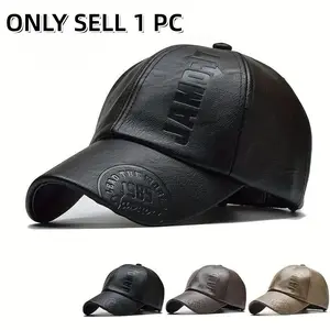 Men's PU Leather Baseball Cap, Adjustable Breathable Casual Hat, Outdoor Fleece Windproof Ear Protection, Spring Summer Autumn Winter