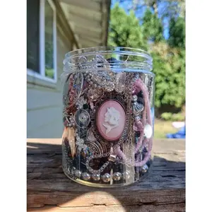 20-30-Mysterious Silver tone  jar! !Pink silver  -  box Personalized Name Pendant  with Heart bangle jewelry rainbow Mini Stainless style