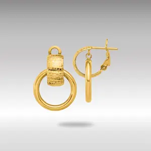 14K Gold Polished and D/C Circle Dangle Omega Back Earrings - Model LE2720
