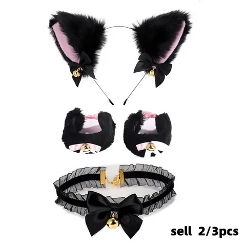 Cat Ear Bell Headband Set, Cat Tail Costume Accessory Kit, Halloween Spooky Party Cosplay Props, Includes Hair Band, Bracelet & Necklace