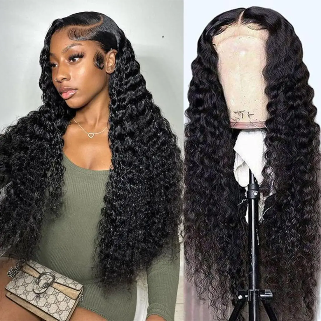 13x6 HD Transparent Lace Front Human Hair Wig Pre Plucked For Women 30 32 Inch Deep Wave 13x4 Lace Frontal Wig 180% Density Natural Hairline curly