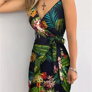 Floral vacation wrap dress Floral Casual Slim-fitting