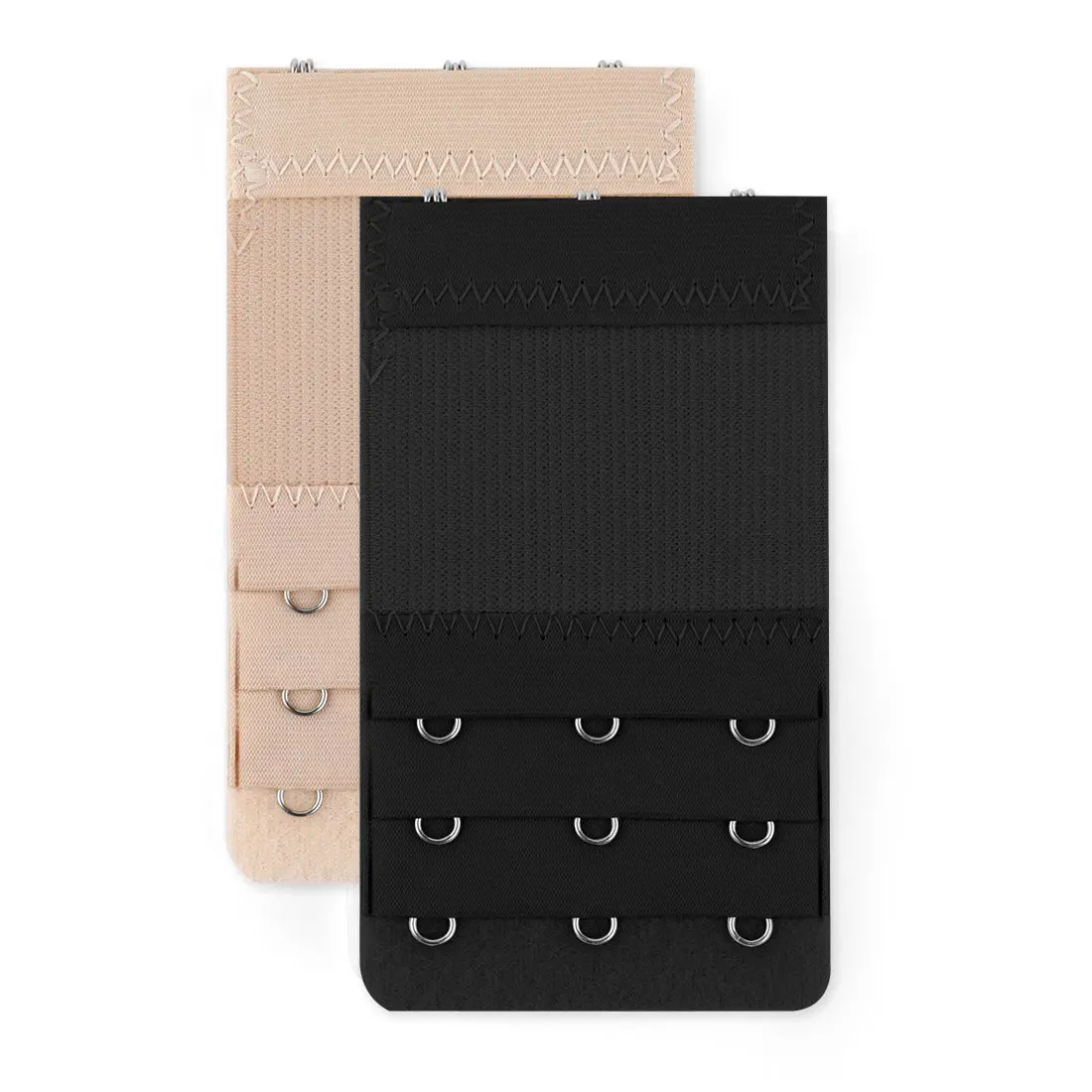 INSPIRE CHIC 2pcs Bra Strap Extenders Set 3 Rows 2 Hooks/3 Hooks/4 Hooks Comfort Cotton Elastic Bra Hook Extensions 4-hooks Black and Apricot