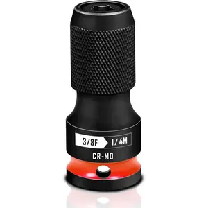 Quick Release Impact Bit Holders 3/8-Inch Square Drive to 1/4-Inch Hex Socket Adapter, CR-MO Steel, Red