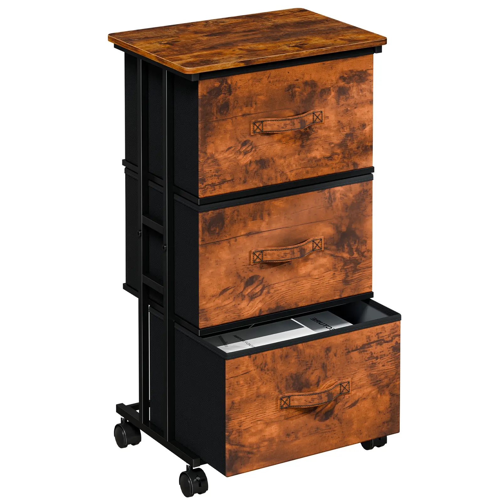 3 Drawers Dresser with Wheels for Bedroom, Fabric Storage Cabinet Organizer with Removable Fabric Bins, Sturdy Steel Frame for Living Room, Office, Entryway, Closets
