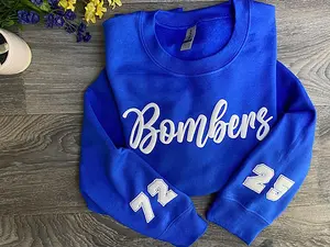 CUSTOM Team Sweatshirt, embossed puff, Custom Team Name Sweatshirt, Mascot, School Spirit, Varsity Team, number on sleeve, team tee shirt Sweatshirt, Hoodie, Tee