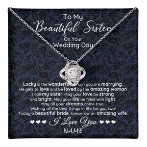 Personalized To My Beautiful Sister On Your Wedding Day Necklace To Bride From Sister Little Sis Pendant Jewelry Customized Gift Box Message Card, Necklace Gift Box Included, Perfect for Birthday Anniversary Valentine Graduation Gift Idea