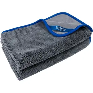 SHSCLY 2-Pack Twist Pile Microfiber Car Drying Towel Gray 20 X 24 in | Ultra Absorbent, Scratch-Free, Lint-Free, Streak-Free Finish, Machine Washable