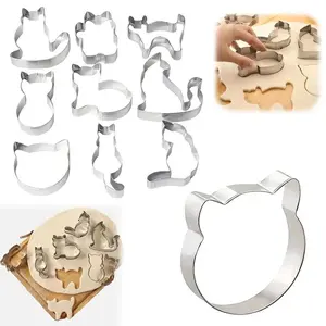 9Pcs Cat Cookie Cutters Set Assorted Cat Shape Stainless Steel Metal Cookie Cutter Kitten Face Butt Cats Paw Cookie Cutters Mold