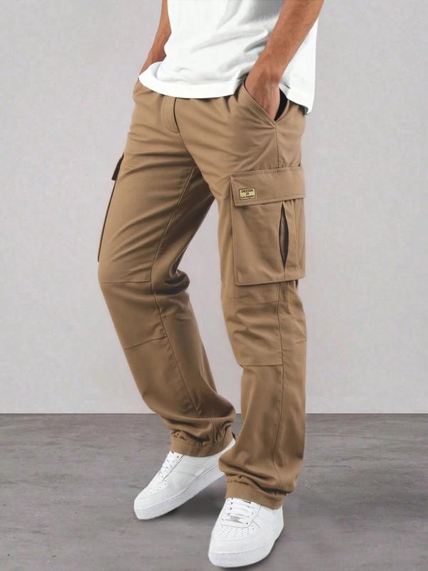 Men's Casual Cargo Pants, Wrinkled Design, Loose Fit Lightweight Sporty Style, Straight Leg Comfortable Daily Wear, Casual Streetwear Pants