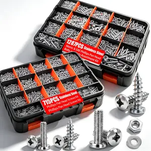 /2002PCS 304 Stainless Assortment Kit,Metric & SAE Machine Screw Kit,Nuts And Assortment,Pan Head & Flat Head Screws And Washers with Sided Organizer Box