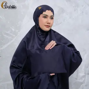 Sabilla Prayer Set Mukena Satin Silk Velvet - NAVY COLOR Laser Cutting Edge One Size Fits All Comfortable Elegant for Daily Use
