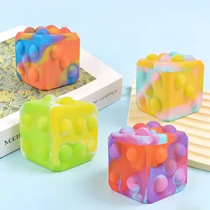 A squishy toy with seven colors mixed together, soft to the touch, and it slowly bounces back.