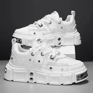 [Punk-Inspired Metal Chunky Sneakers] Unisex White Thick-Soled Chunky Sneakers - Punk-Inspired Metal Stud Accents - Streetwear Fashion Statement for Skateboarding, Parties & Everyday Wear