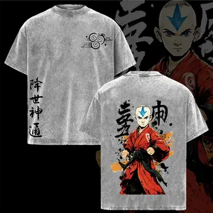 Aang Avatar Wash Tee, Avatar The Last Airbender Anime Shirt,  Acid Washed Heavy Cotton, Double Printed, Oversize Fit, Unisex Casual Streetwear, Elemental Fantasy Aesthetic, Viral Anime Gift