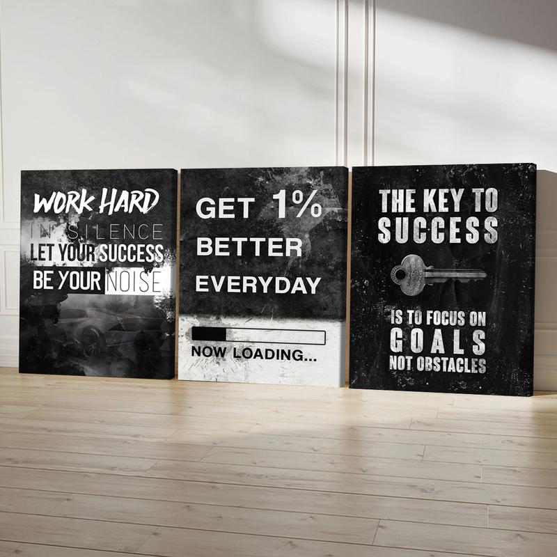 3Pcs Wooden Framed Canvas Painting, Black And White Cityscape With Motivational Quotes, Exquisite Poster, Home Decoration, Pattern Wall Art Decor, For Living Room, Bedroom, Office, Restaurant, Bar Wall Decor, Odorless, Painting, Print Artwork.
