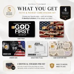 1 Set / 4 PCS Faith & Patriotic Credit Card Stickers, Cross and Scripture Vinyl Card Skins for Debit Cards, Bank Cards, ID Cards & Gift Cards
