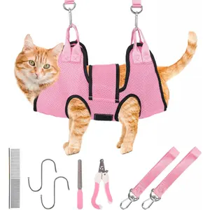 Dog Grooming Hammock, Pet Grooming Hammock for Cats & Dogs with Security Strap, Dog Sling for Nail Trimming with Nail Clippers/Trimmer, Nail File, Pet Comb(Pink XS) : Pet Supplies