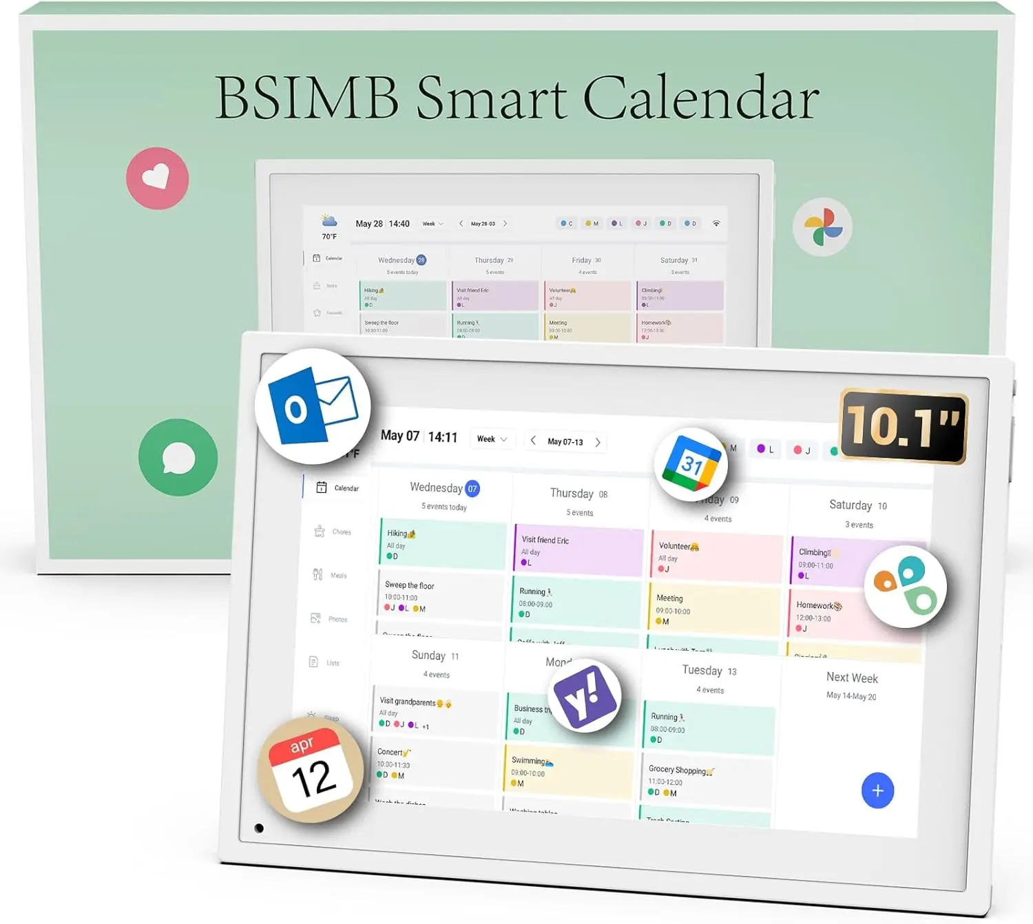 BSIMB 10.1 Inch Digital Calendar Chore Chart Weekly Planner, Electronic Smart Family Organiser with 1080P FHD Touchscreen Interactive Display, Wall & Desk Mount for Seamless Scheduling, White