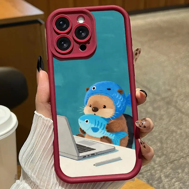 Fun otter illustration phone case. Compatible with iPhone 17 Pro Max/16 Pro Max/15 Plus/14/13/12/11, TPU soft case. Compatible with Galaxy S26 Ultra/S25 Plus/S24/S23, Dopamine color. Compatible with Galaxy A54/A53/A33/A15.