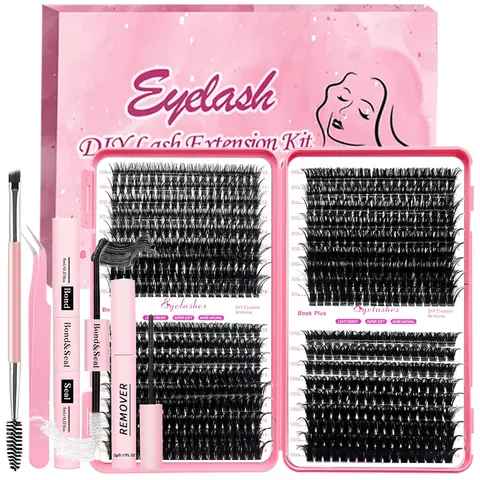 DIY Cosmetic Eyelash Extensions Kit for Adults & Friends Gift, 684pcs 60D/80D/100D Individual D Curl Lash Clusters, 72-Hour Hold Waterproof Bond, Seal, Remover, Tweezers, Brushes - Large Count, Blendable for Daily Use